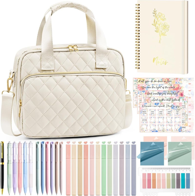 FLOE Bible Cover Case for Women, Large Bible Bag Bible Study Supplies Accessories Journaling Kit with Highlighters Tabs, Quilted Book Carrying Cases with Shoulder Strap, Valentines Christian Gift for Women - Image 1